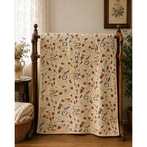 Handmade Sewing Theme Quilt Throw Blanket Scissors Spools‎ Fabric 51x40 Cottage